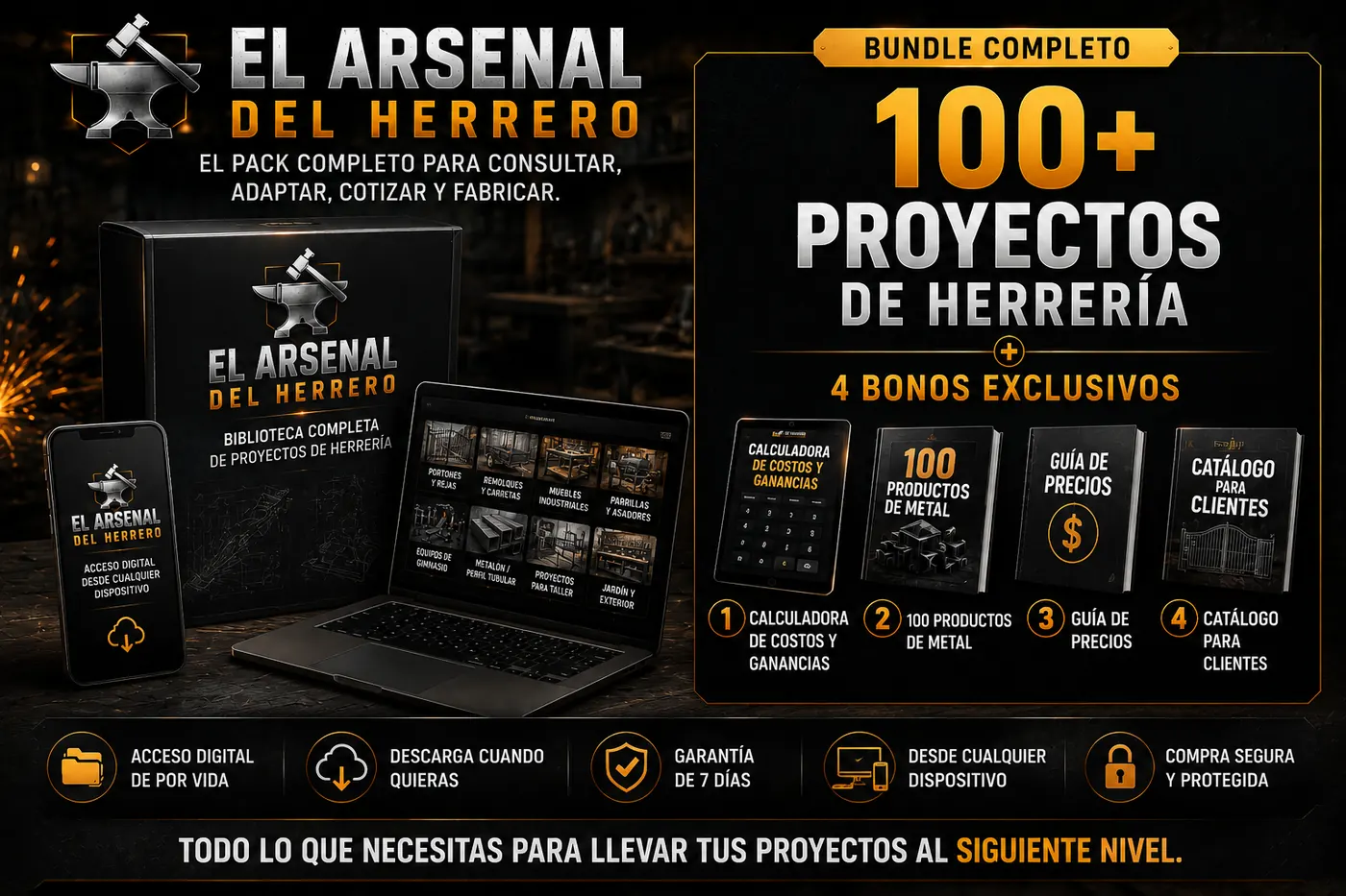 Bundle completo: 100+ proyectos de herrería más los 4 bonos exclusivos del Plan Profesional