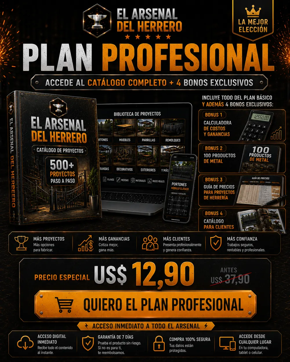 Plan Profesional — 500+ proyectos más 4 bonos exclusivos por US$ 12,90