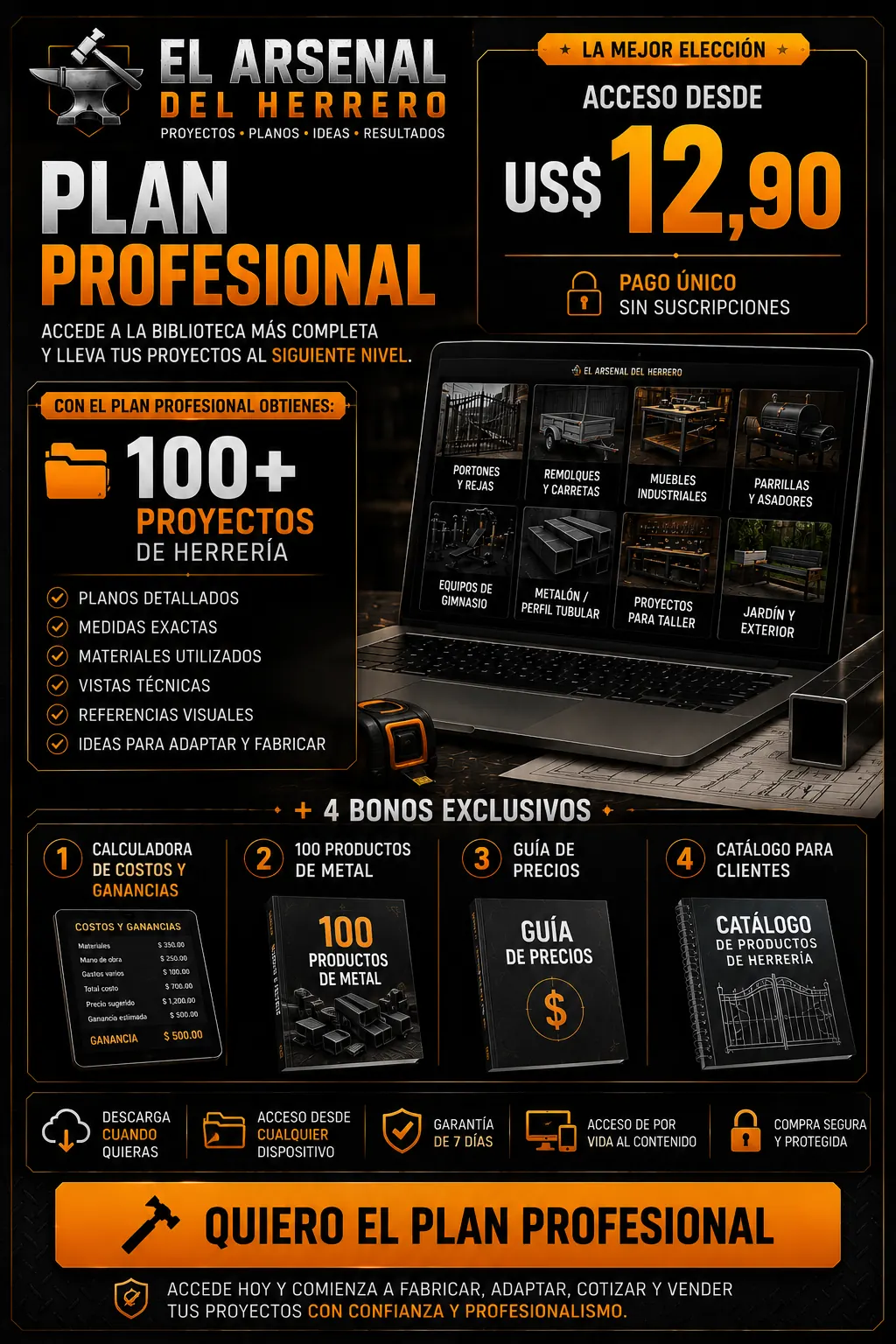 Plan Profesional — 100+ proyectos más los 4 bonos exclusivos por US$ 12,90