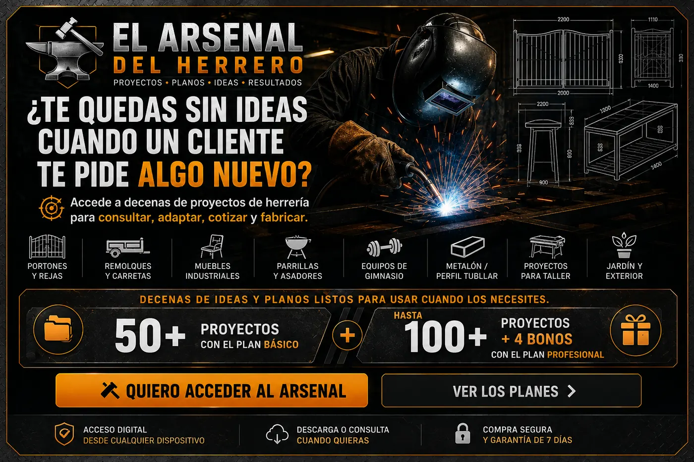 El Arsenal del Herrero — 50+ proyectos con el Plan Básico, 100+ proyectos más 4 bonos con el Plan Profesional
